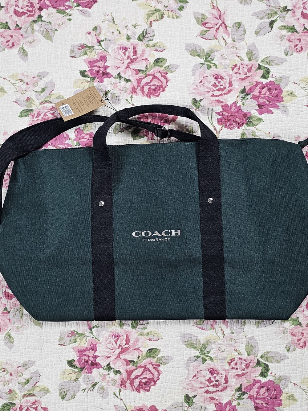 Coach Fragrance 19" Green/Black Canvas Duffle Bag w/ Shoulder Strap Zip NWT